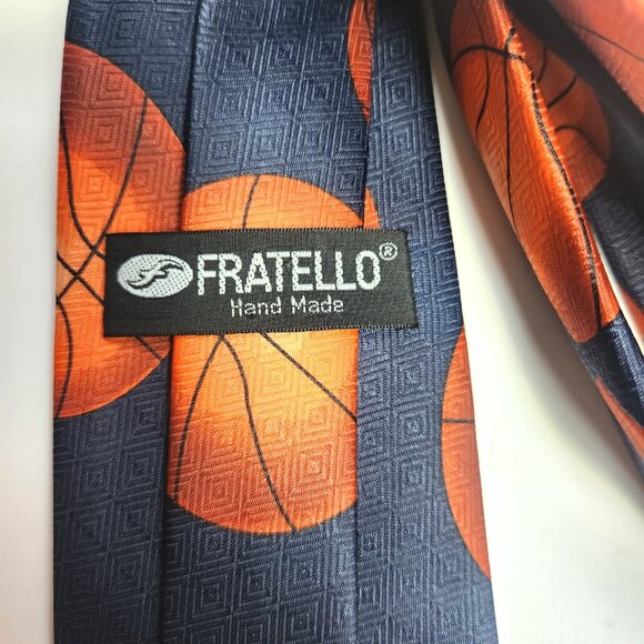 Basketball Necktie Men's Hand Made Basketballs 4" Wide 57" Long Fratello Tie - Picture 4 of 5